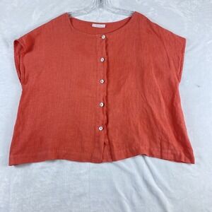 Bryn Walker 100% Linen Blouse Top Shirt Sz M Coral Pink Lagen Coastal Made in US